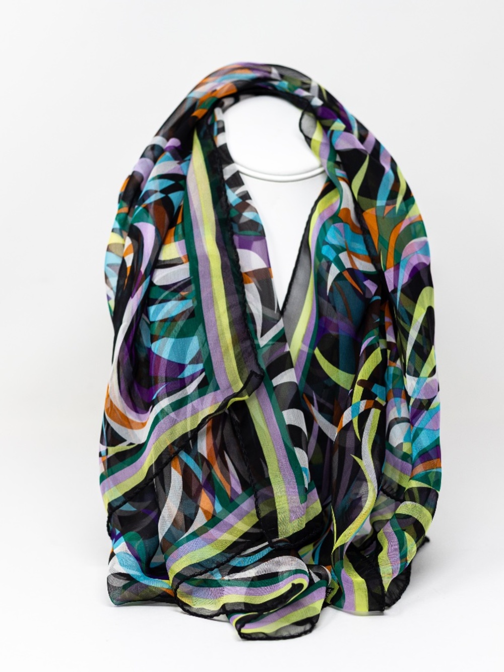 Missoni Made In Italy Silk Chiffon Abstract Print Pattern Square Scarf Multi
